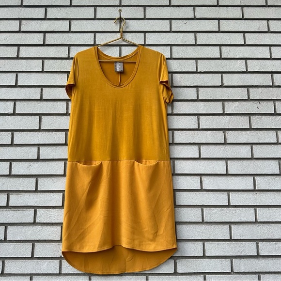 Anthropologie Dolan Left Coast Loren Mustard Yellow Tunic Shift Pocket Dress M - Picture 2 of 11